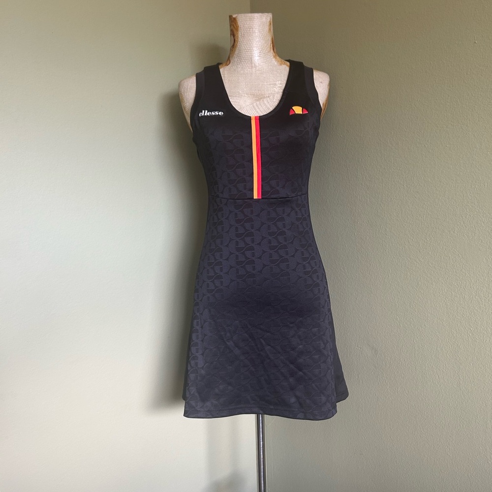 Ellesse Tennis Black Dress with Red Orange Stripe New